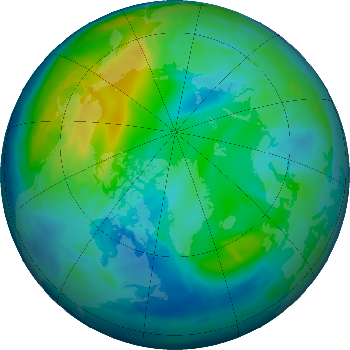 Arctic ozone map for 09 November 2008